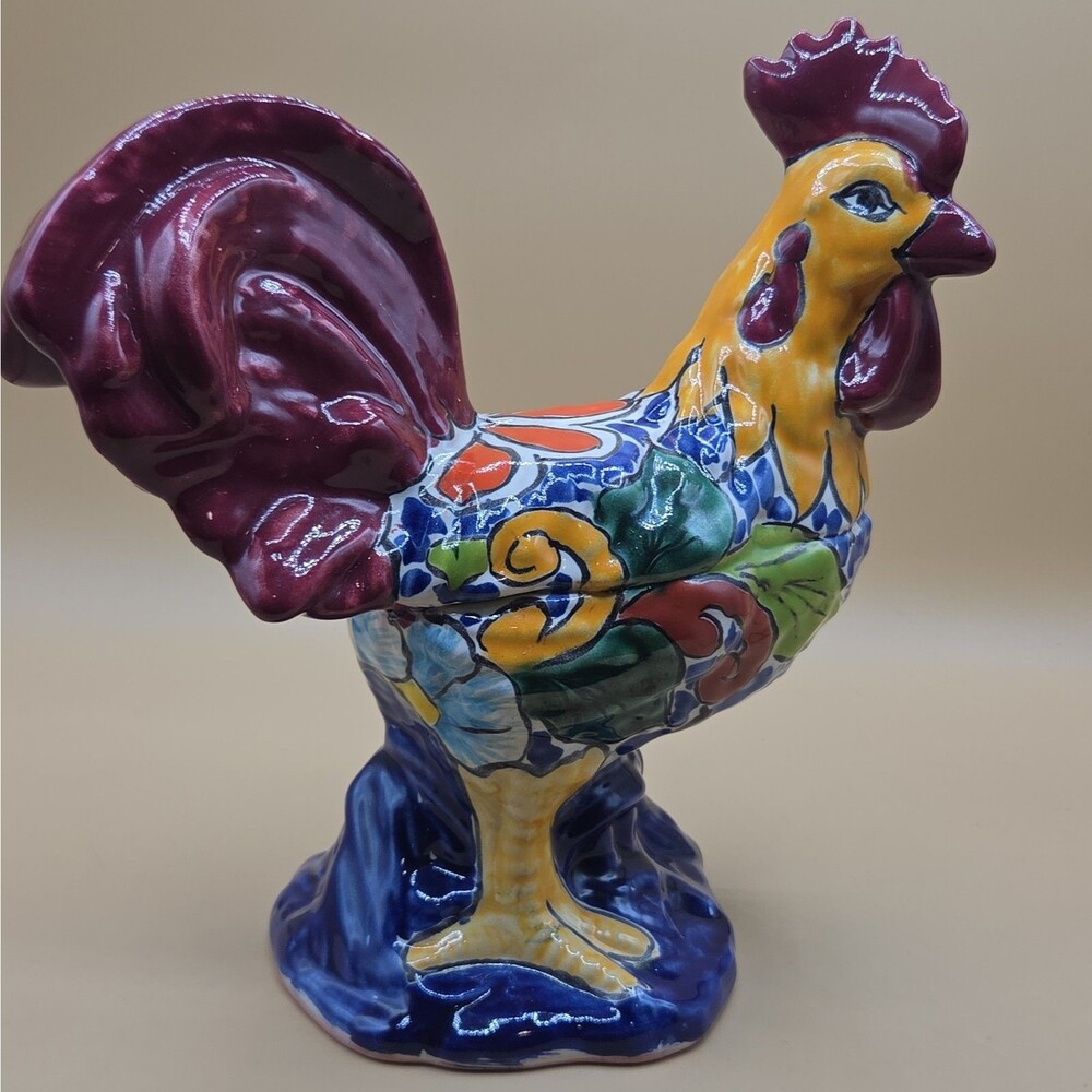 Mexican Talavera Ceramic Rooster Folk Art Home Decor 9 1/2” Tall Vintage Venegas